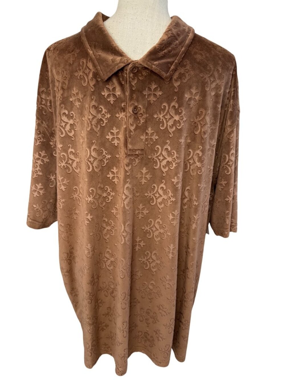 Pacsun Luxe Caramel Velour Scroll Print Oversized Polo Shirt size xl